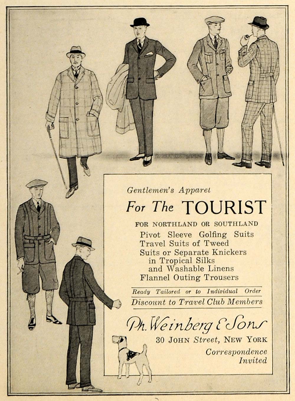 1923 Ad Ph. Weinberg Gentlemen's Tourist Suits Pants - ORIGINAL ADVERTISING TRV1