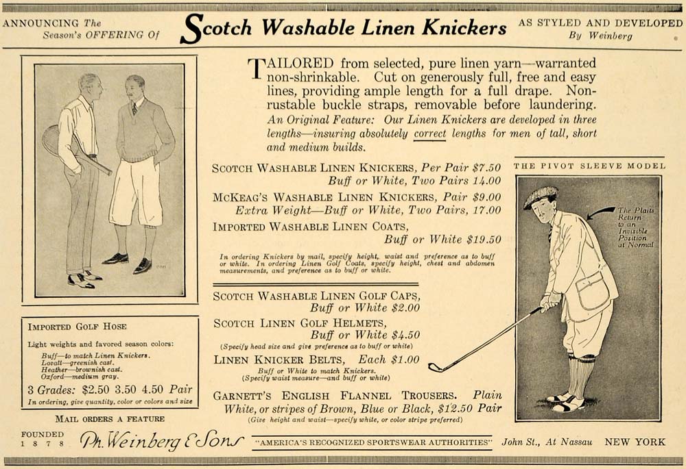 1923 Ad Scotch Linen Knickers Trousers Ph Weinberg Sons - ORIGINAL TRV1