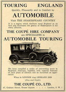 1923 Ad Coupe London England Countryside Vehicle Tours - ORIGINAL TRV1