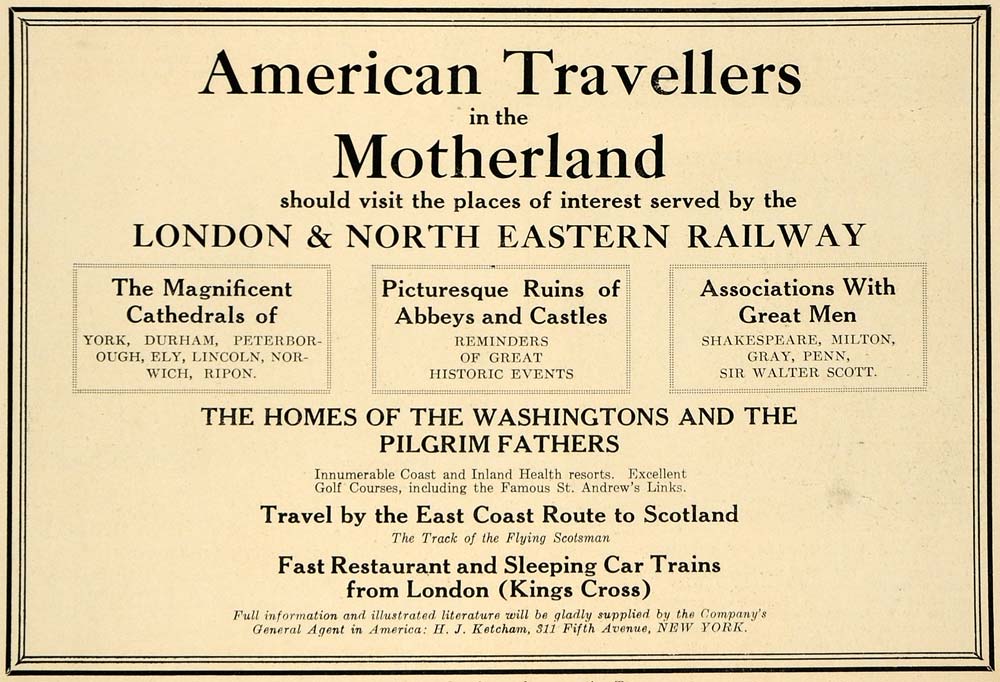 1923 Ad London North Eastern Railway England Train Tour - ORIGINAL TRV1