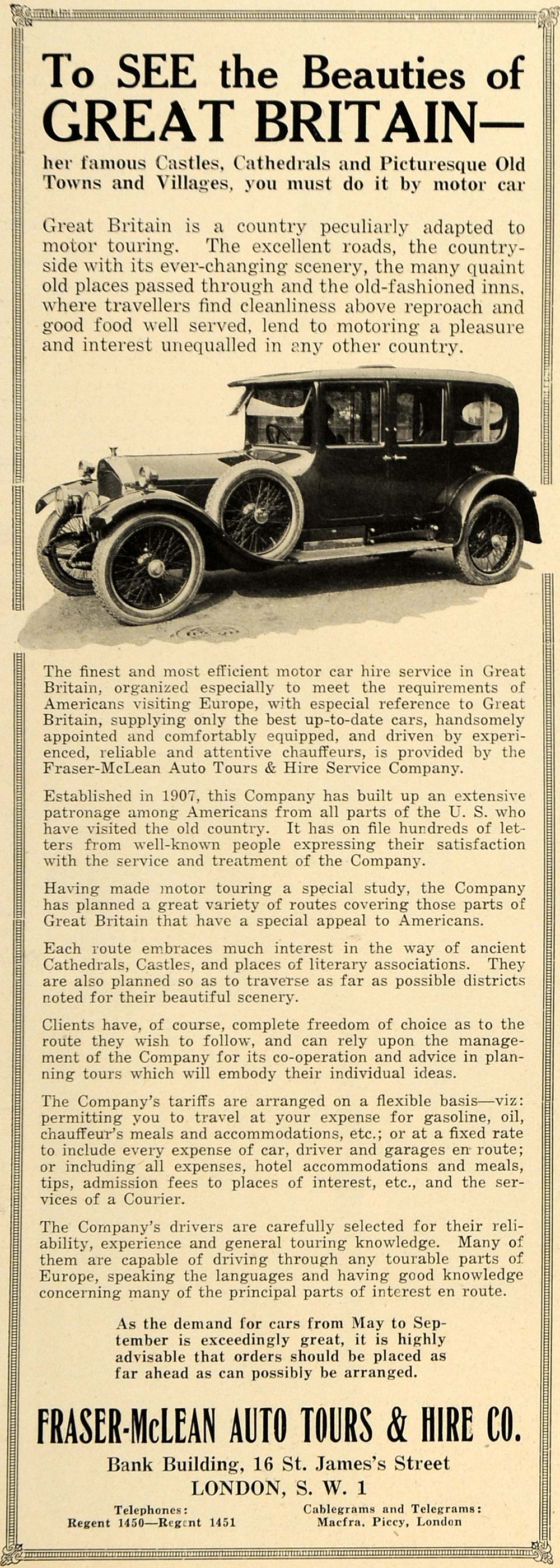1923 Ad Fraser-McLean Vehicle Tours London Sightseeing - ORIGINAL TRV1