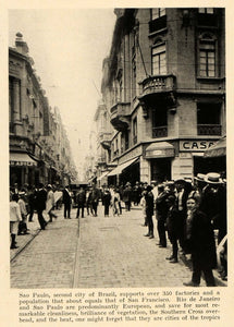 1918 Print Sao Paulo Brazil City Street Rio de Janeiro ORIGINAL HISTORIC TRV1