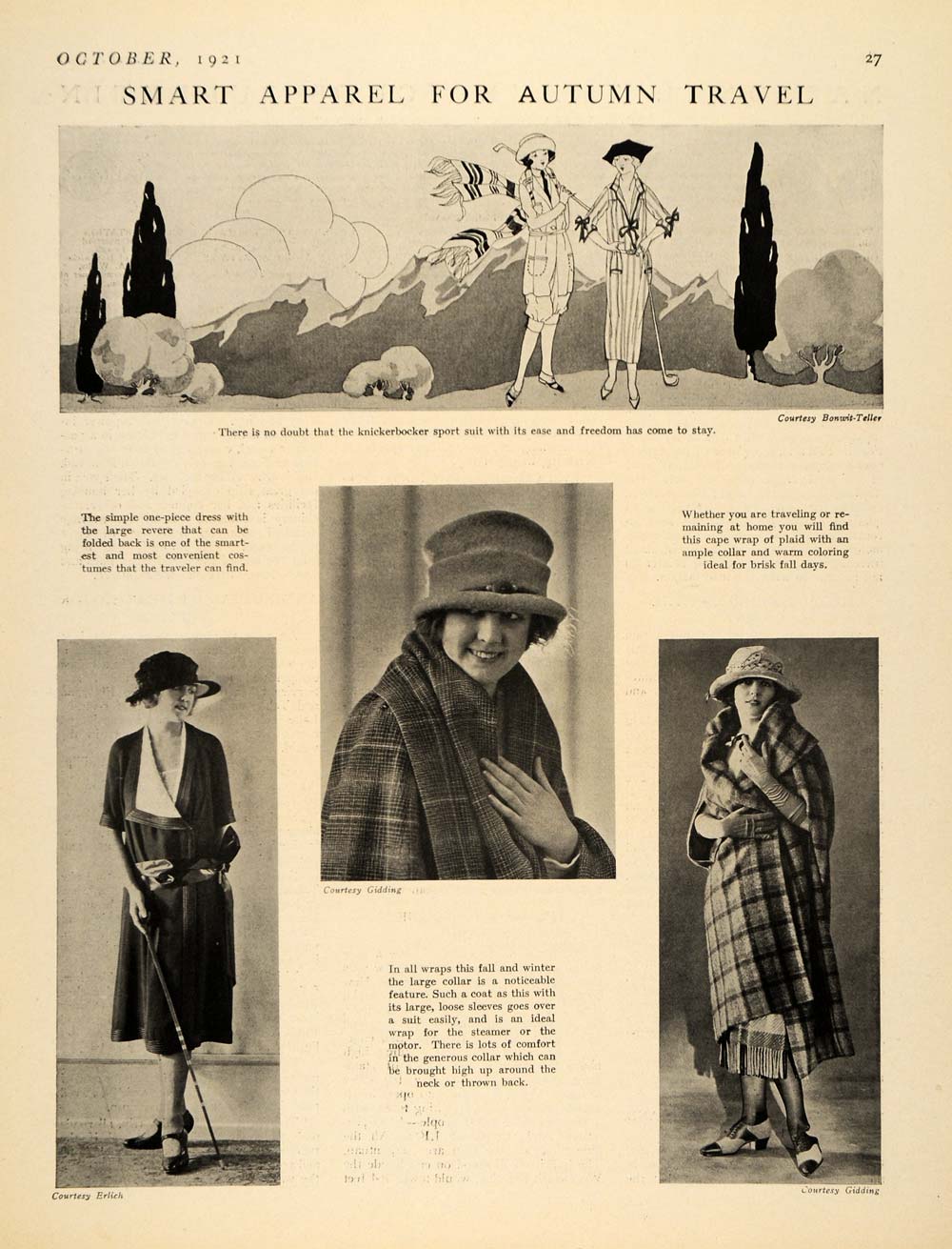 1921 Article Autumn Travel Fashion Dress Clothing Girl