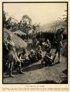 1912 Print Kikuyu Kenya Tribe Tribal Costumes Huts Architecture Weaponry TRV1
