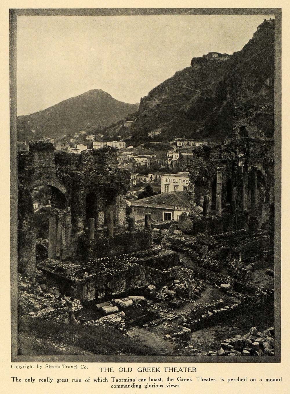 1912 Print Sicily Greek Theater Taormina Ancient Ruins Architecture TRV1