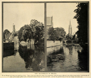 1912 Print Bruges Blegium Waterways Travel Bridges Architecture Gabled TRV1
