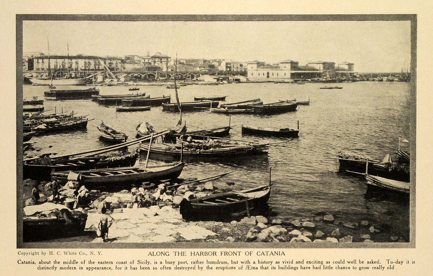 1912 Print Catania Italy Sicily Boats Ships Port Coastline Landscape Mount TRV1