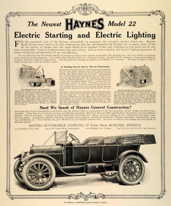 1912 Ad Antique Haynes Model 22 Automobile Electric Ignition Lighting TRV1