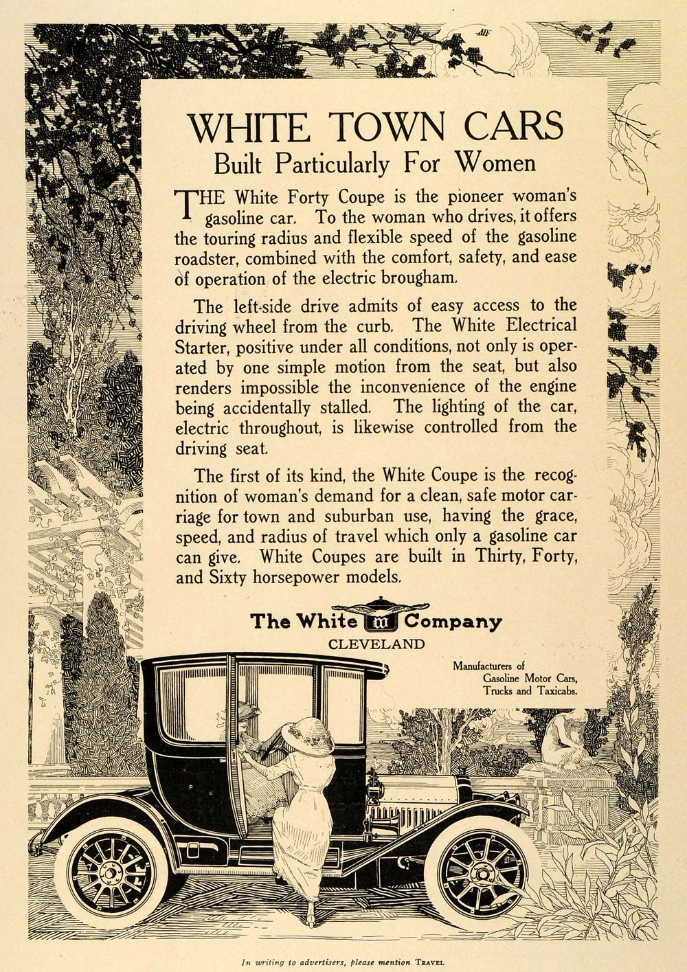 1912 Ad Antique White Forty Coupe Town Cars for Women Drivers Electric TRV1