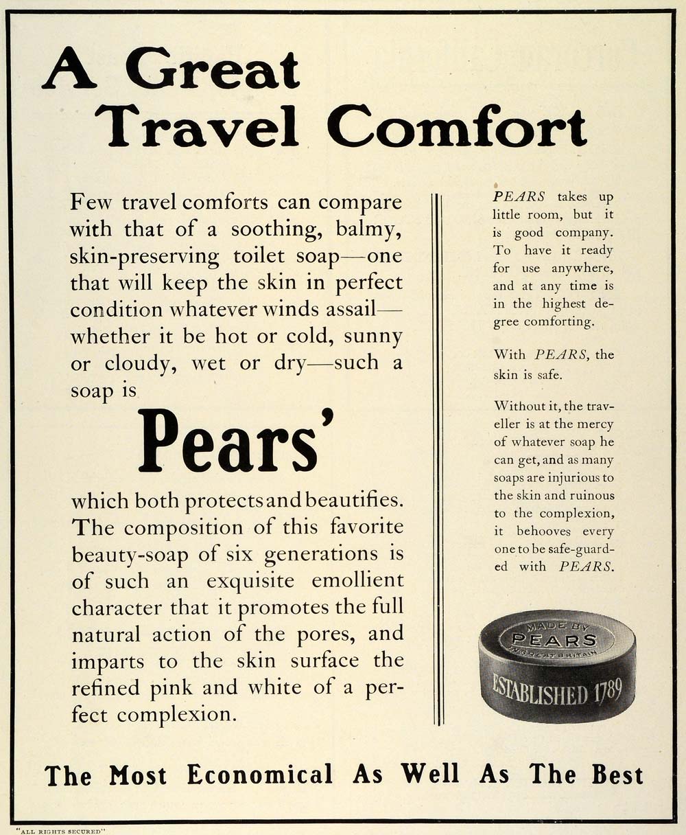 1909 Ad Pears Toilet Soap Personal Hygiene Beauty Skin Care Complexion TRV1