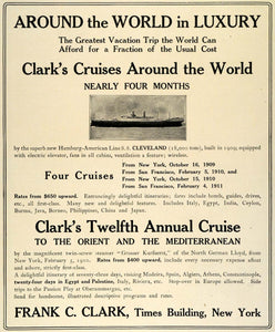 1909 Ad Frank C. Clark World Cruise Hamburg American S. S. Cleveland Ship TRV1