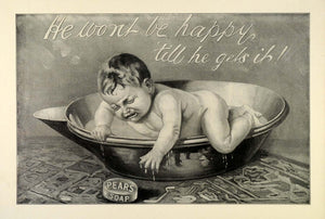 1909 Ad Pears Soap Crying Baby Wash Tub Bathing Personal Hygiene Toiletries TRV1