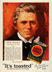 1928 Ad Lucky Strike Cigarettes Pack Tobacco Stage Actor David Warfield TRV1