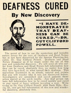 1909 Ad Deafness Head Noise Cured Dr Guy Clifford Powell Medical Quackery TRV1
