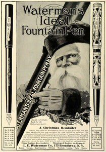 1909 Ad Santa Claus Christmas Gift Waterman Ideal Fountain Pen Writing TRV1