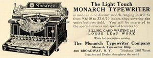 1909 Ad Antique Light Touch Monarch Typewriter Typing Office Machines TRV1