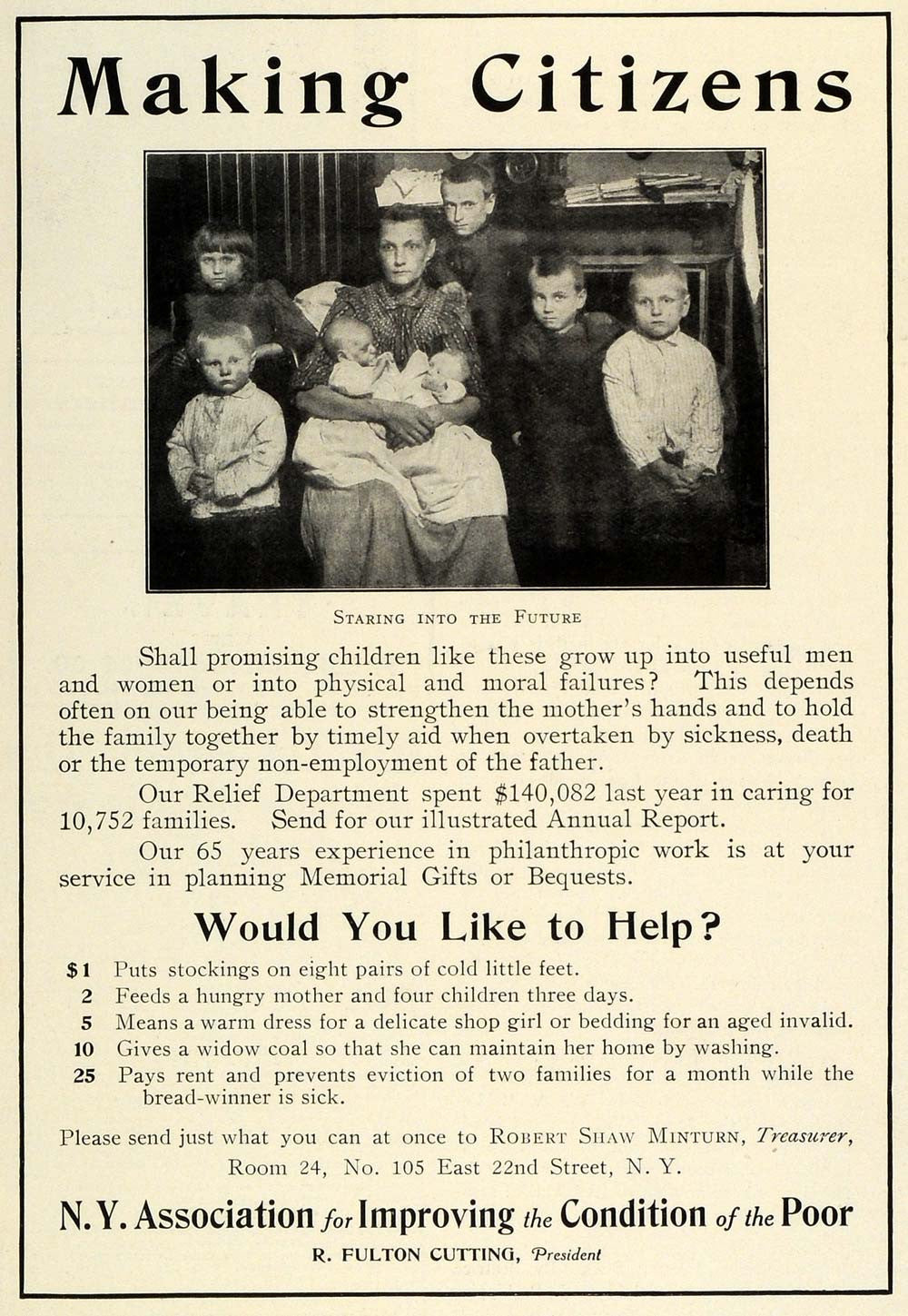 1909 Ad New York Improving Poor Children Condition Philanthropy Charitable TRV1