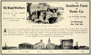 1909 Ad Southern Farm Home Farm Land Workers Jarrett Virginia Settlers TRV1