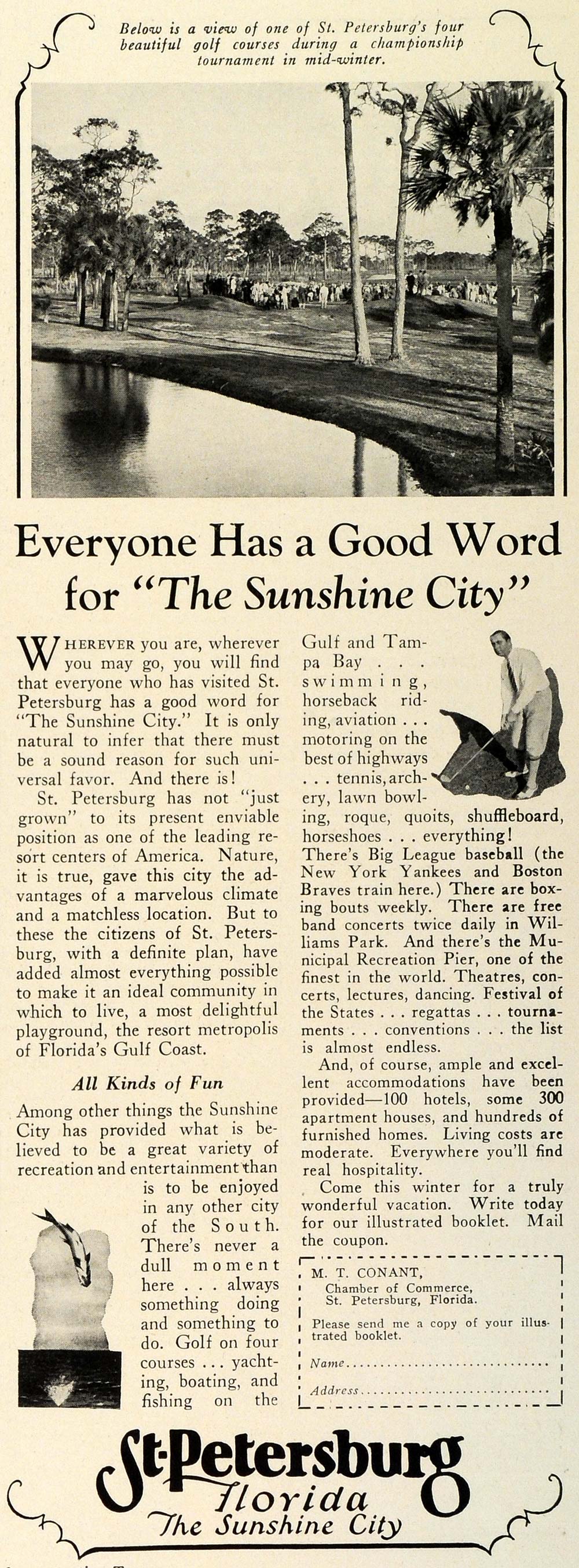 1927 Ad St. Petersburg Florida Chamber Commerce M T Conant Sunshine City TRV1