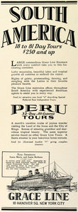 1927 Ad Grace Cruise Line Steamer Ships South America Peru Tourism Vacation TRV1