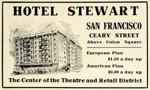 1909 Ad Hotel Stewart San Francisco Ceary Street CA Lodging Theater Retail TRV1