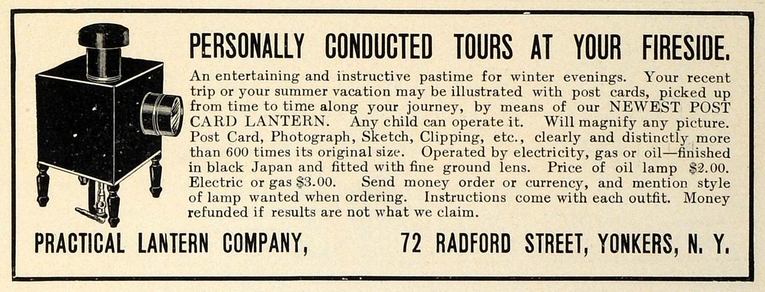 1909 Ad Practical Post Card Lantern Slide Show Projector Household TRV1