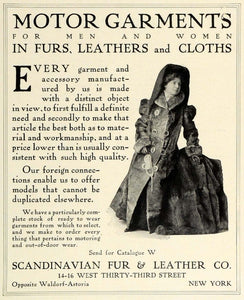 1909 Ad Scandinavian Fur Leather Motor Garments Women Fashion Clothing New TRV1