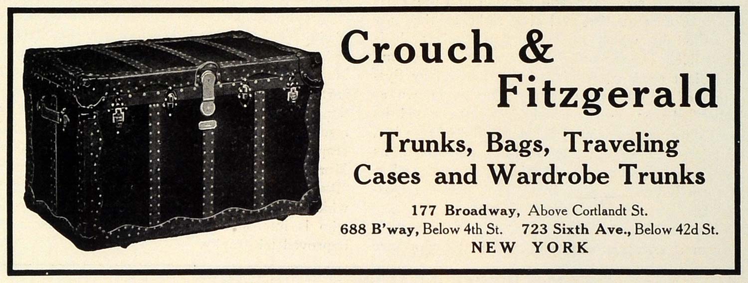 1909 Ad Crouch Fitzgerald Traveling Cases Wardrobe Trunks Travel Equipment TRV1