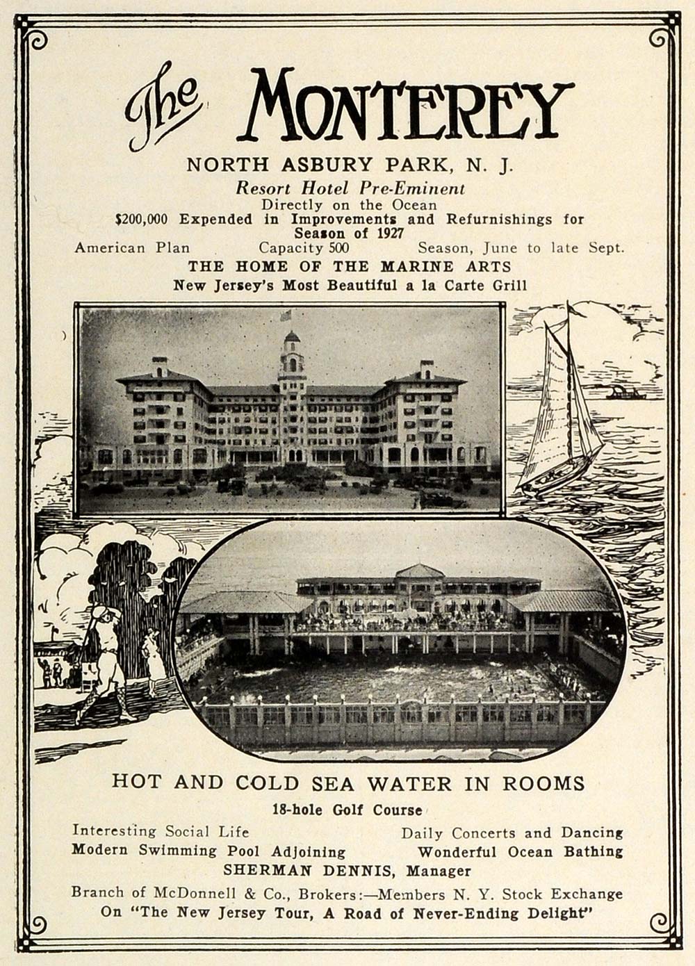 1927 Ad Montery Resort Hotel North Asbury Park New Jersey Lodging Amenities TRV1