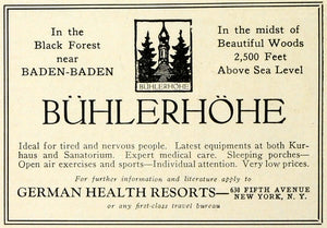 1927 Ad Buhlerhohe German Health Resort Hotel Sanatorium Baden Kurhaus TRV1
