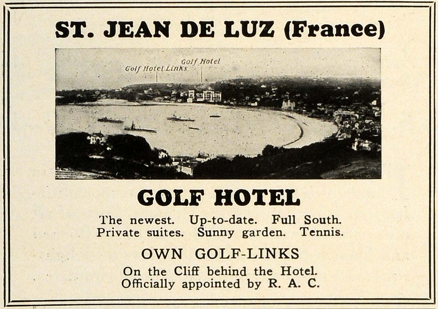 1927 Ad St. Jean De Luz France Golf Hotel French Resort Golfing Recreation TRV1