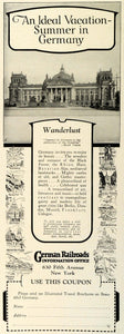 1927 Ad Wanderlust Germany European Vacations Railroads Tourism Train TRV1