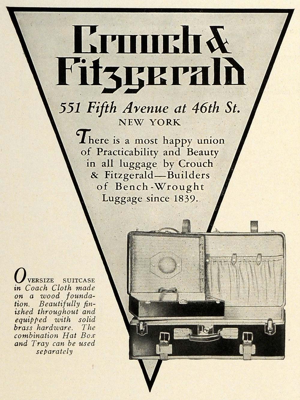 1927 Ad Crouch Fitzgerald Luggage Travel Bags Coach Cloth Suitcases New TRV1
