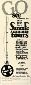 1927 Ad Santa Fe Railway Summer Train Travel Tours Carlsbad Cavern National TRV1