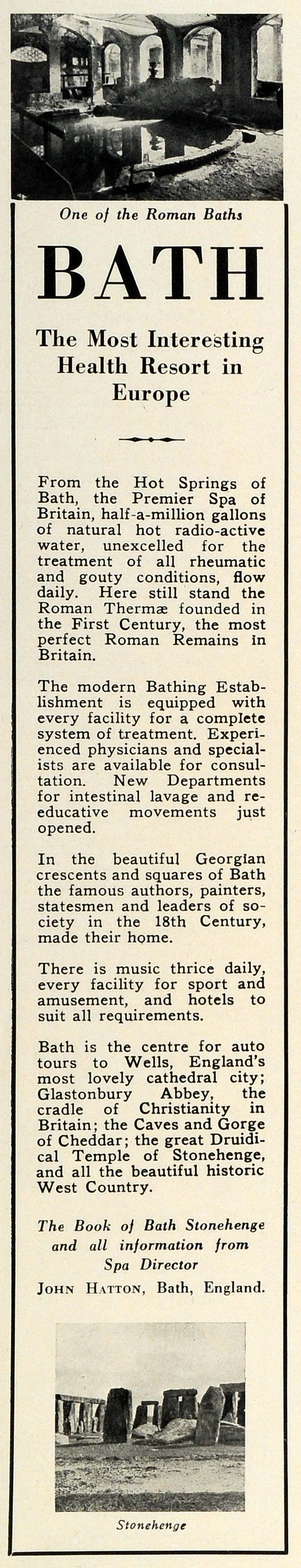 1927 Ad Roman Bath England Health Resort Sanatorium Medical Gout Rheumatism TRV1