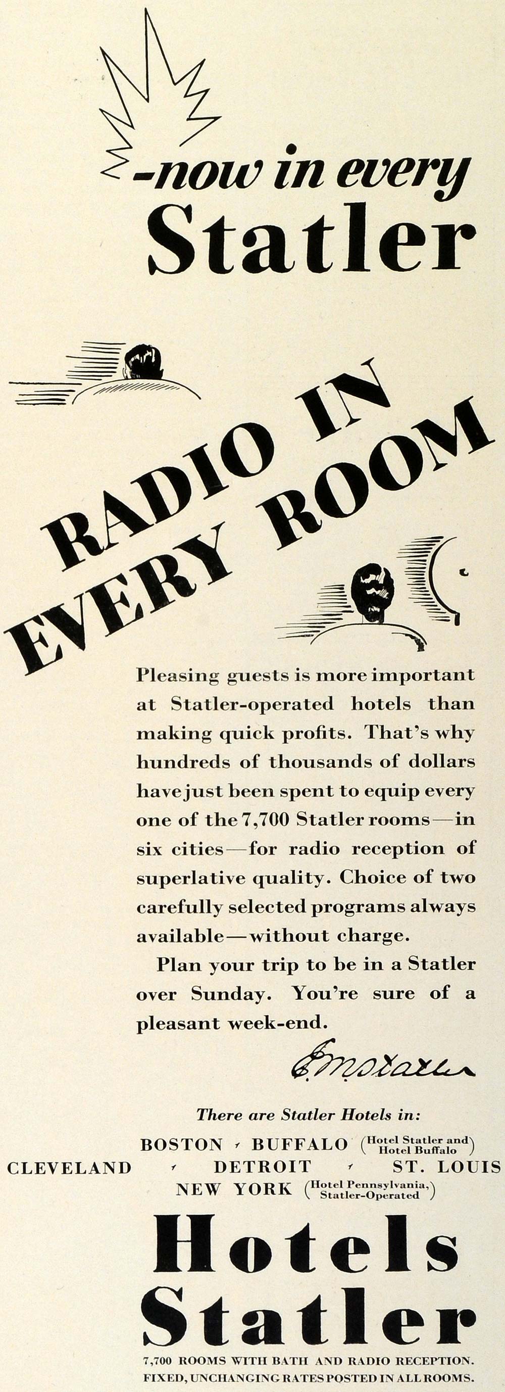 1928 Ad Statler Hotels Radio Rooms United States Lodging Boston New York TRV1