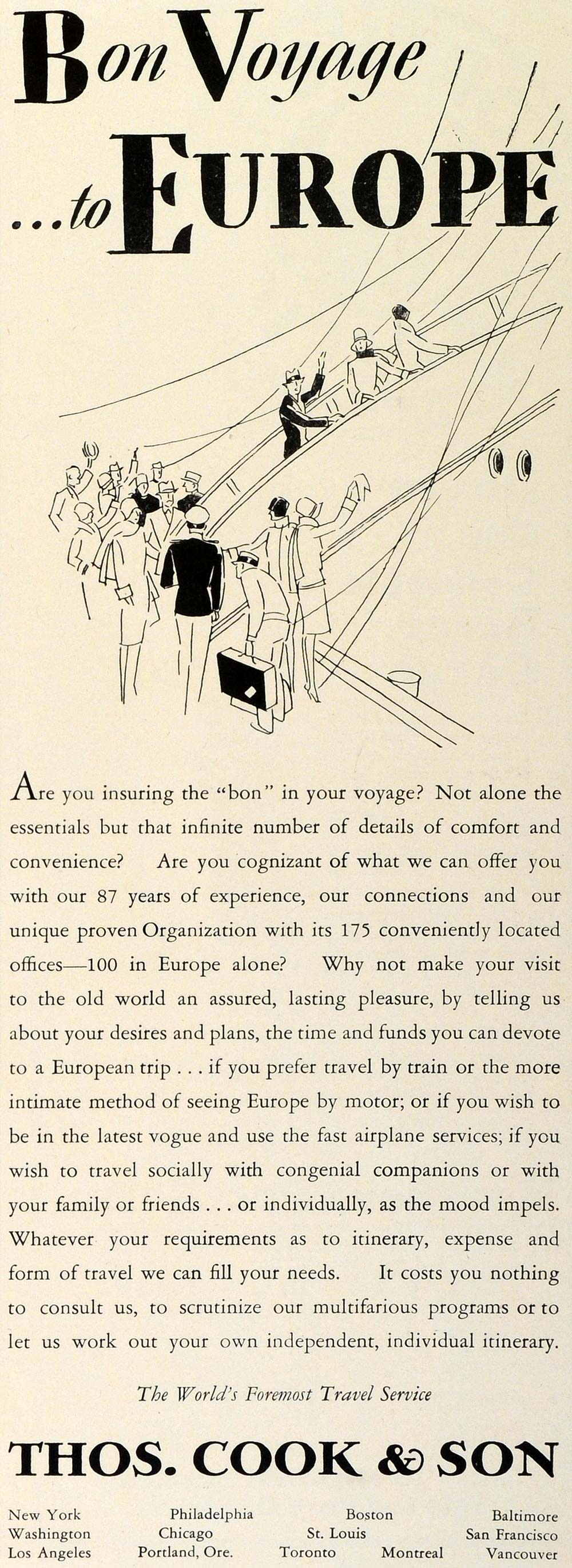 1928 Ad Thomas Cook Bon Voyage Cruise Ship Europe Tourism Vacation TRV1