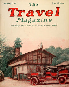 1909 Cover Travel Magazine Swiss Chalet California Architecture Antique Car TRV1