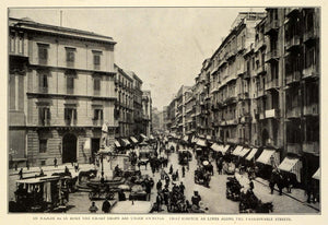 1909 Print Naple City Campania Italy Fashionable Streets Shops Horse TRV1
