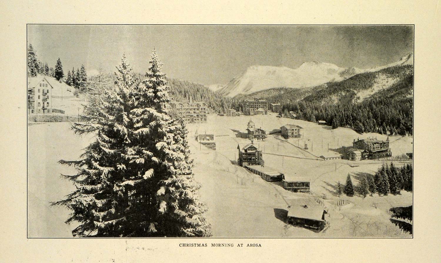 1909 Print Christmas Time in Switzerland Arosa Plessur Graubunden Winter TRV1