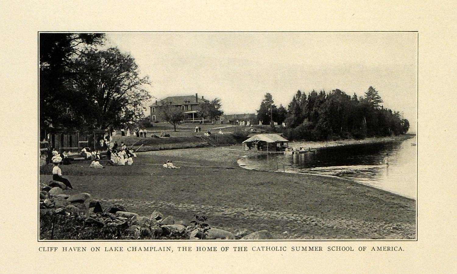 1909 Print Cliff Haven Catholic School Lake Champlain NY Borders Canada US TRV1