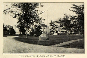 1909 Print Champlain Club Cliff Haven New York Lake Champlain Border US TRV1