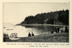 1909 Print Cliff Haven Beach Shore Champlain Lake New York Borders Canada TRV1
