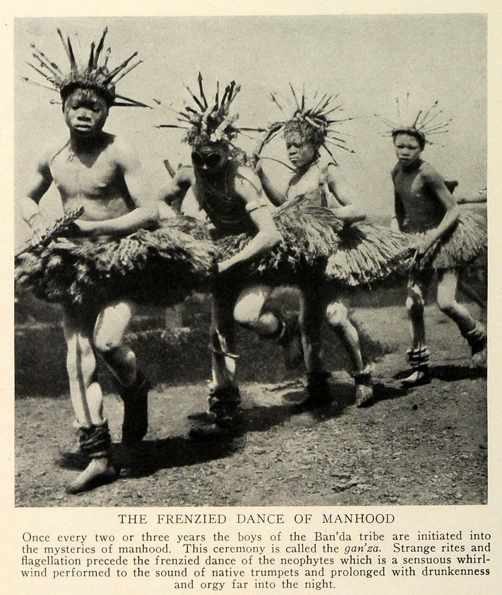 1928 Print French Equatorial Africa Banda Tribe Ganza Ceremonial Dance TRV1