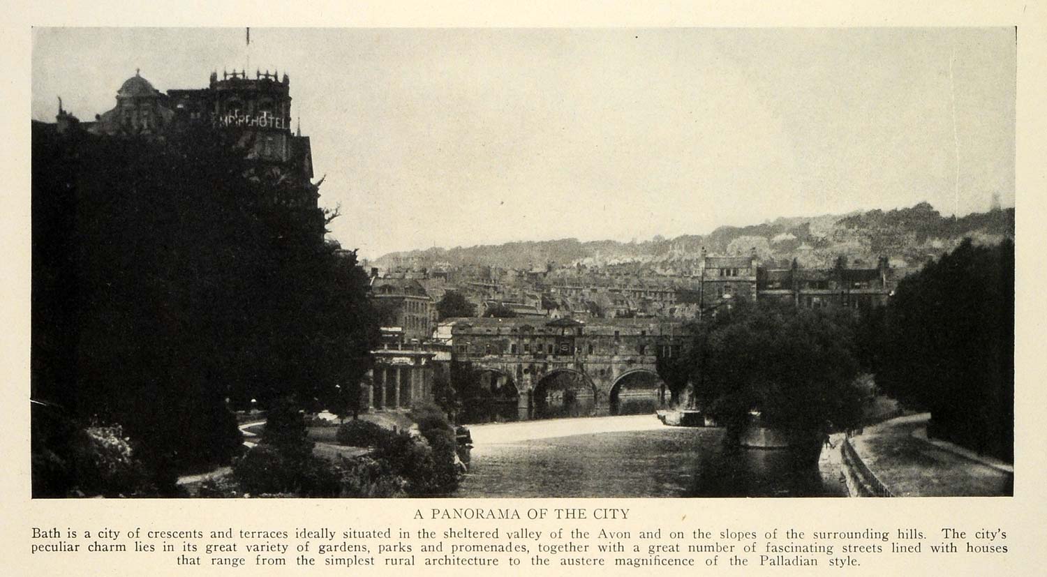 1928 Print Bath City England River Avon Architecture Palladian Architecture TRV1