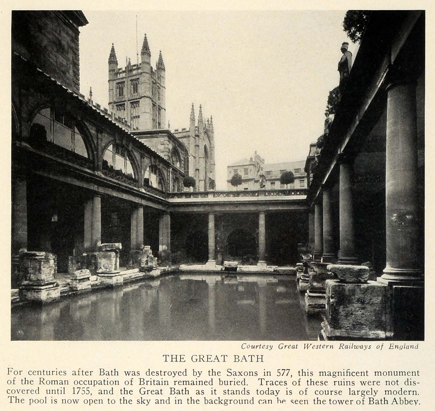 1928 Print England Roman Bath Ruins Architecture Pilar Bases Bath Abbey TRV1