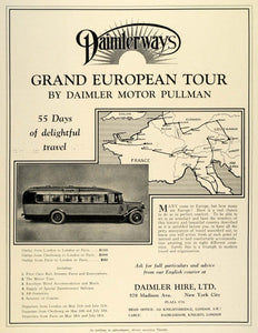1930 Ad Daimler European Motor Tour Pullman Europe Map Tourism Sightseeing TRV1