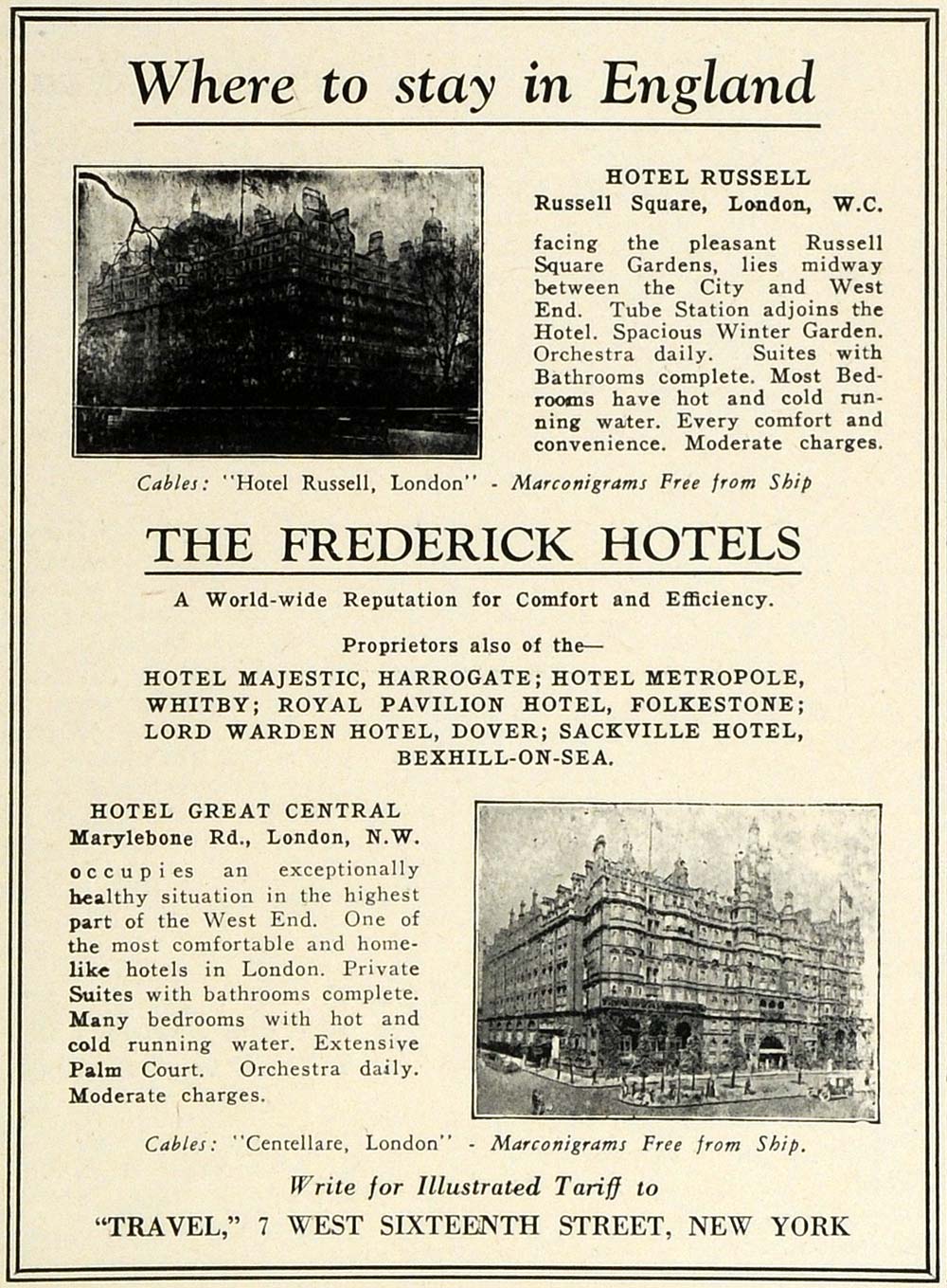 1929 Ad Frederick Hotel Great Central London Russell Lodging Architecture TRV1