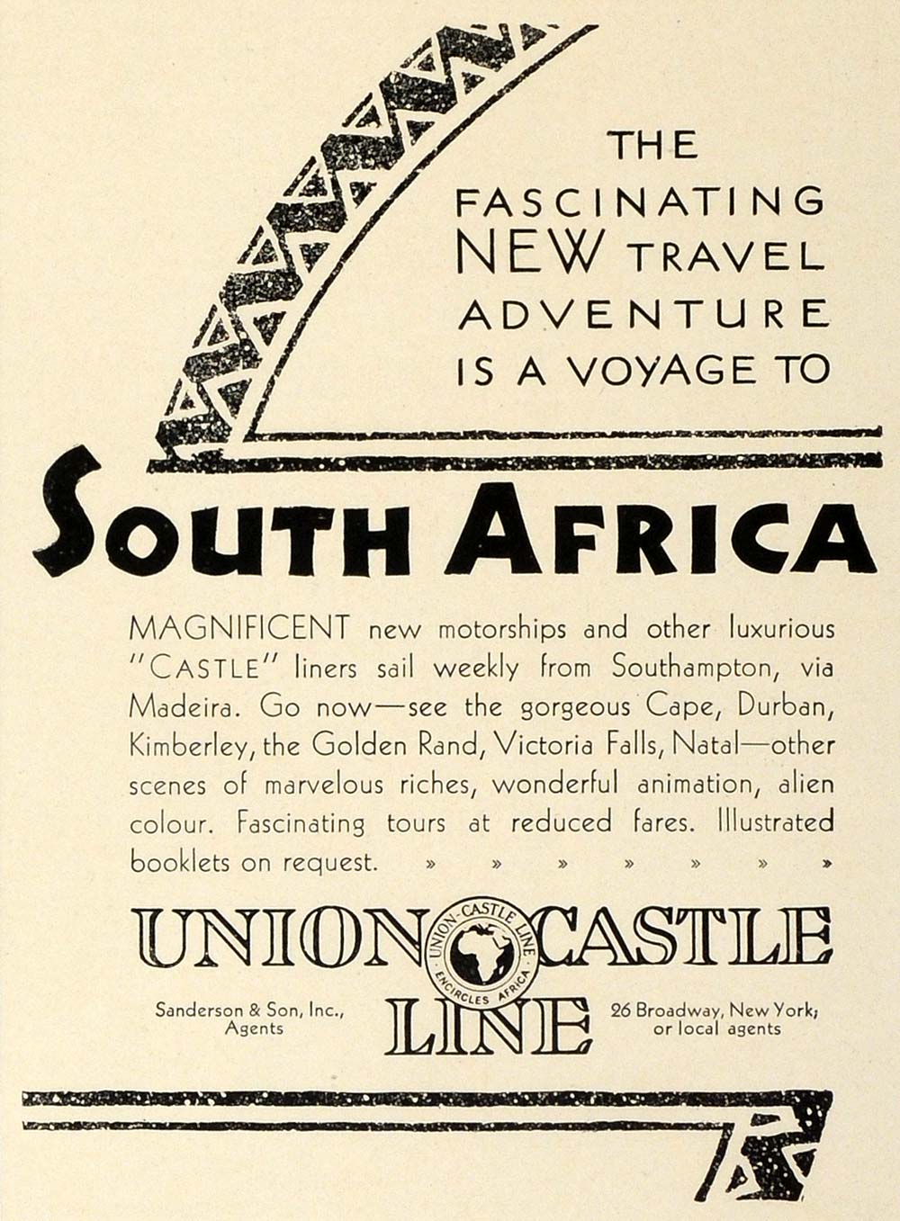 1930 Ad Union Castle Cruise Line South Africa Durban Kimberley Victoria TRV1