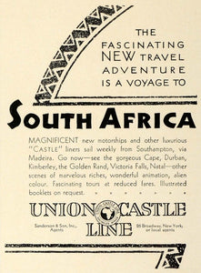1930 Ad Union Castle Cruise Line South Africa Durban Kimberley Victoria TRV1